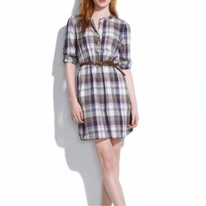 Broadway & Broome Madewell Plaid Shirt Dress Purple Blue Preppy Feminine Medium